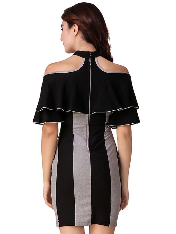 ruffled overlay striped sheath dress - 15918915 - Standard Image - 2