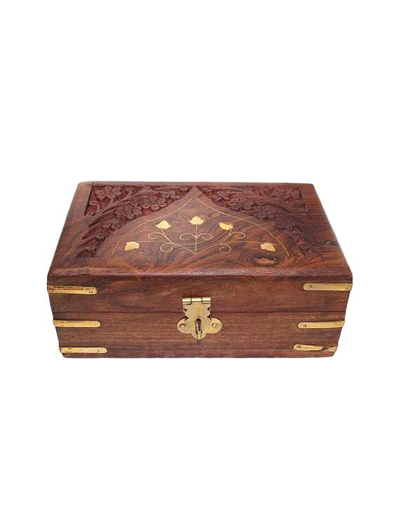 desi karigar brown wooden jewellery box