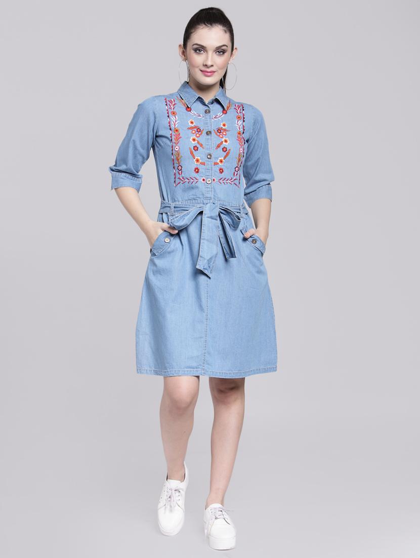 tie up front embroidered dress