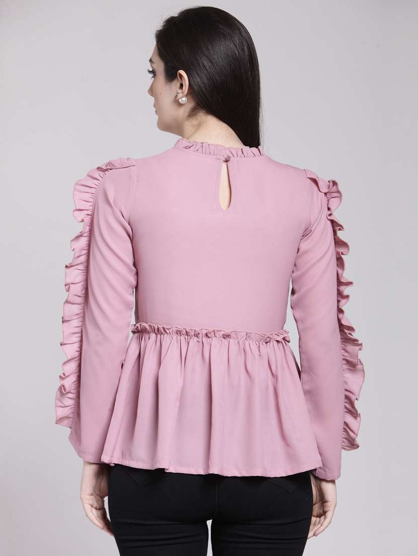 women's ruffle round neck top - 15919114 -  Standard Image - 2