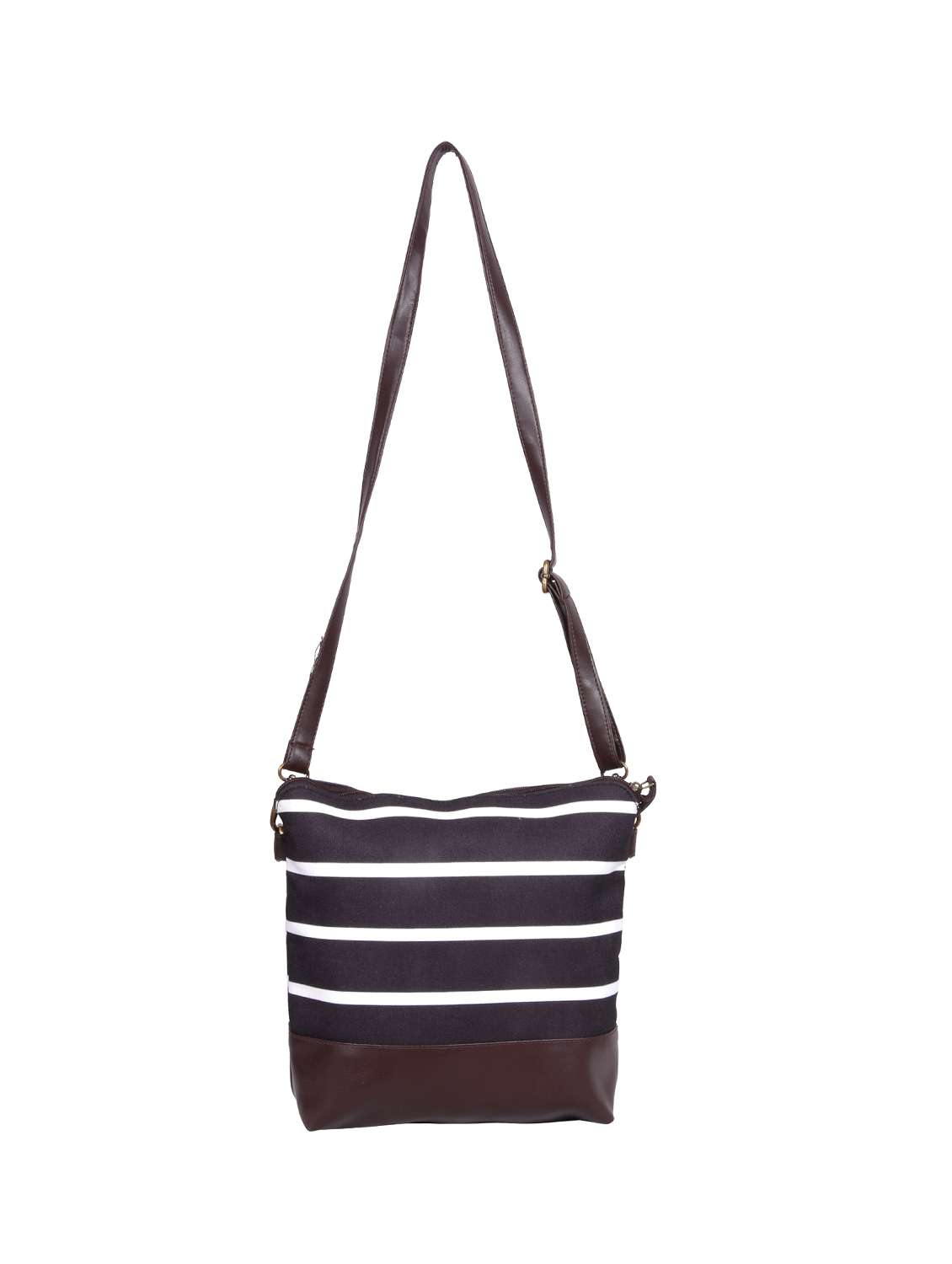 brown striped sling bag