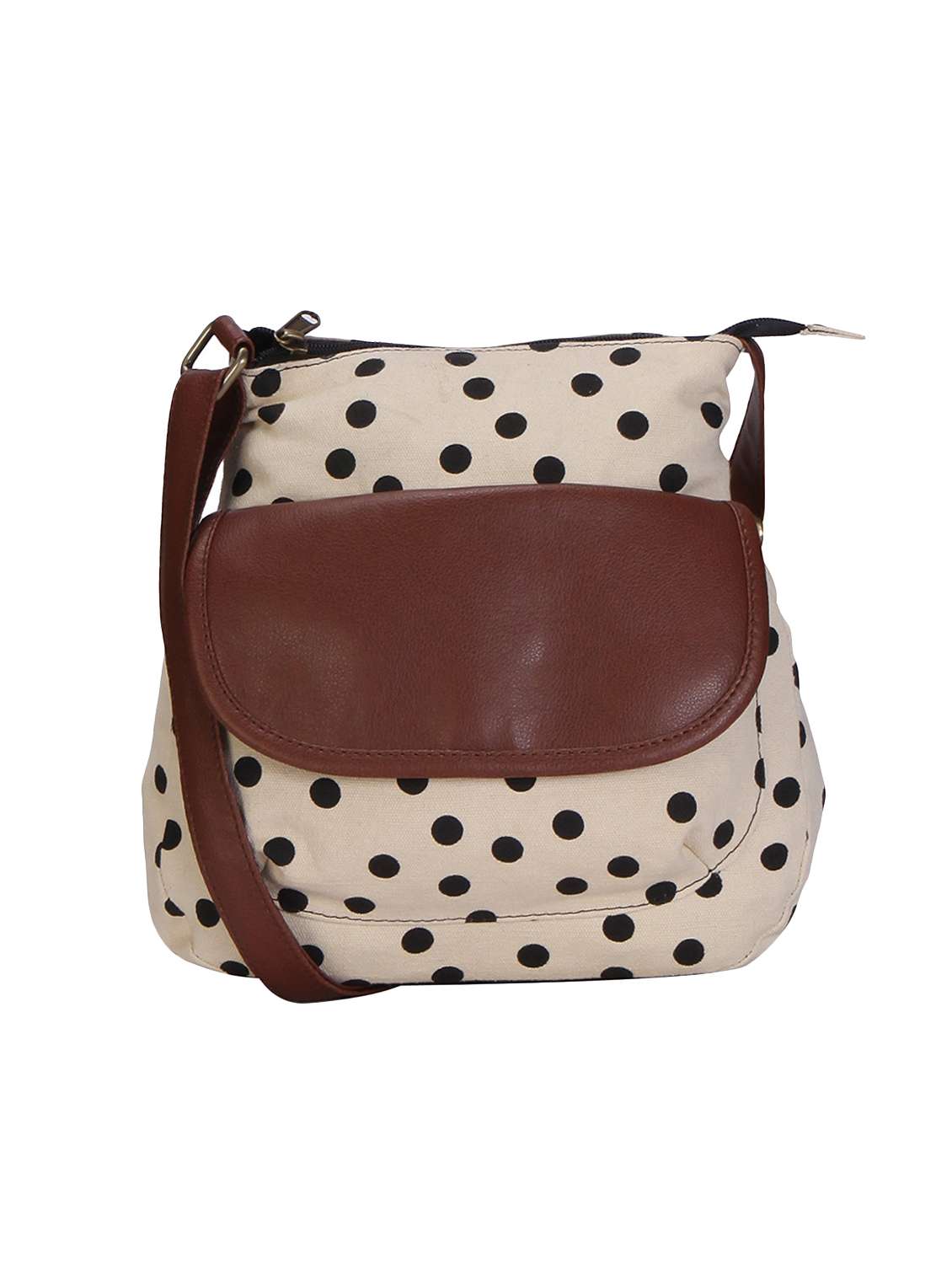 beige canvas printed sling bag