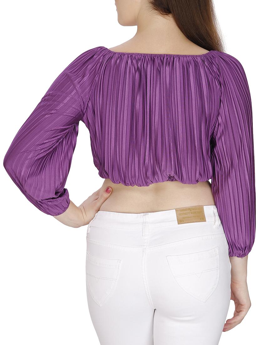 off shoulder pleated crop top - 15920908 - Standard Image - 2