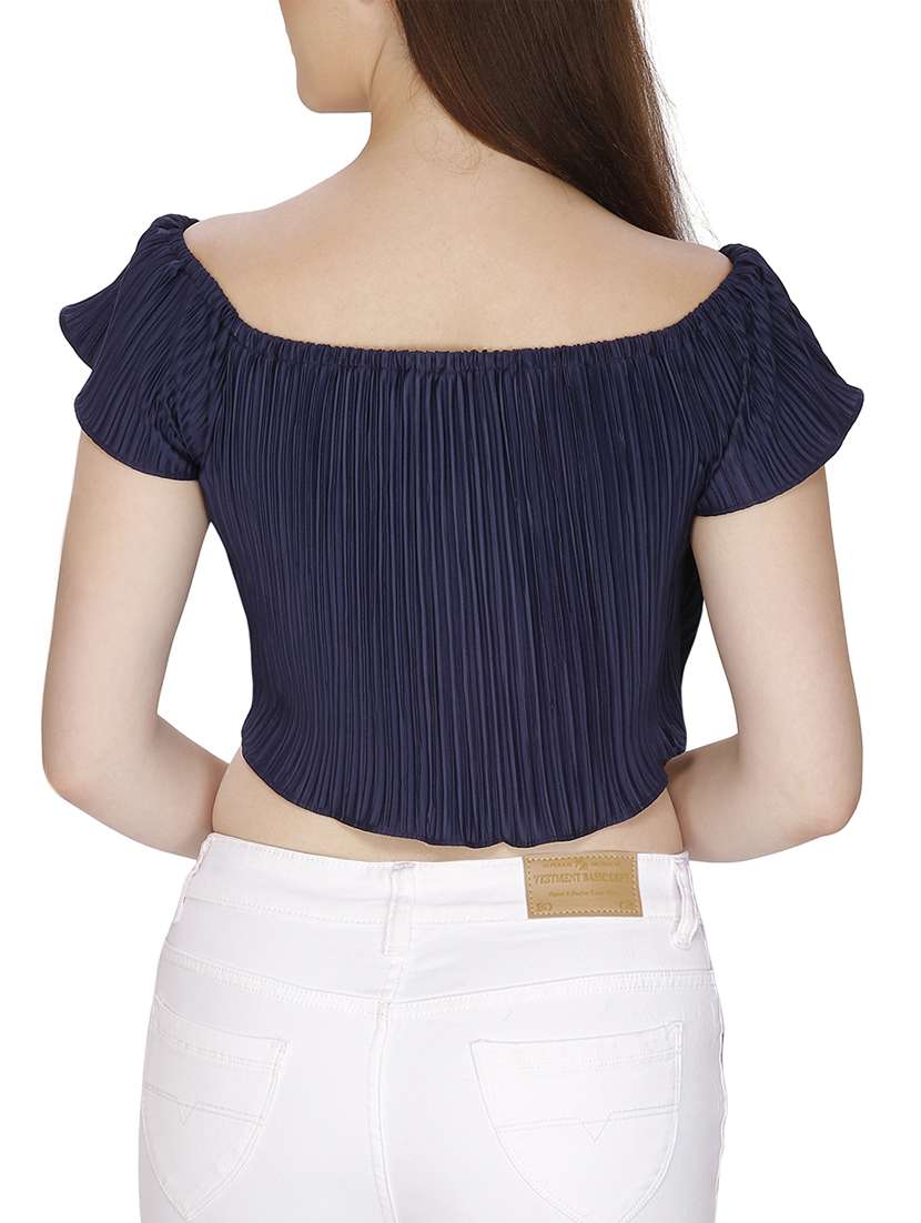 off shoulder pleated crop top - 15920912 - Standard Image - 2