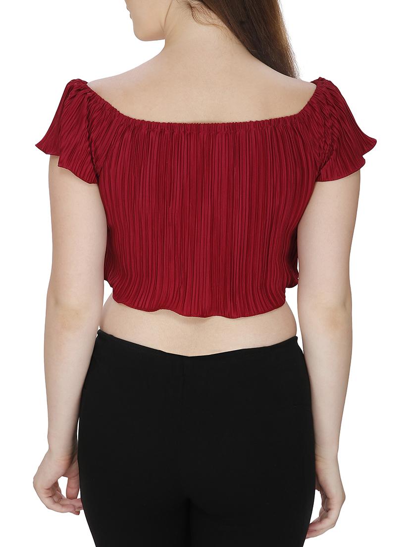 off shoulder pleated crop top - 15920913 - Standard Image - 2