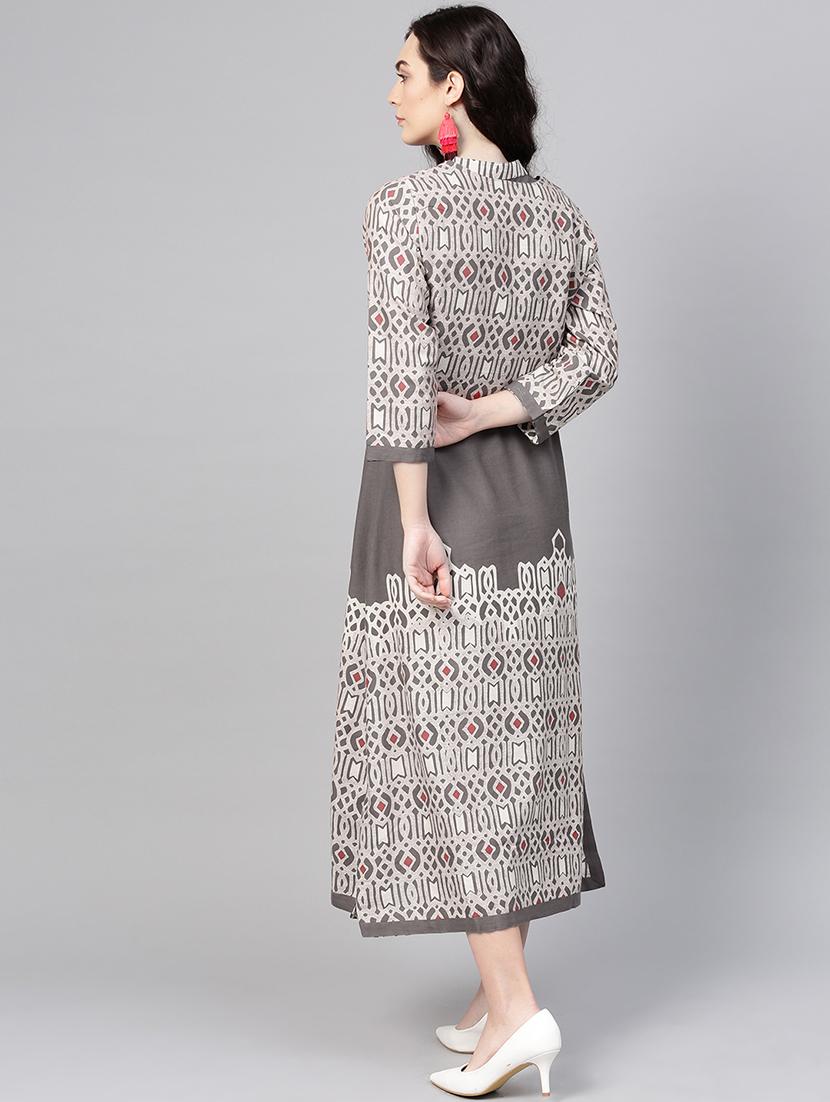 a-line printed dress with jacket - 15921180 - Standard Image - 2