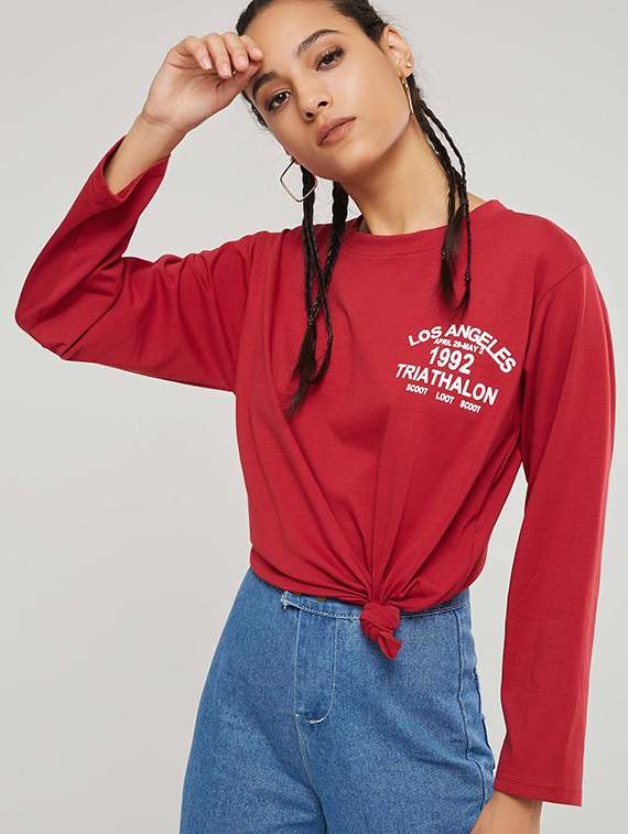 round neck tie front tee