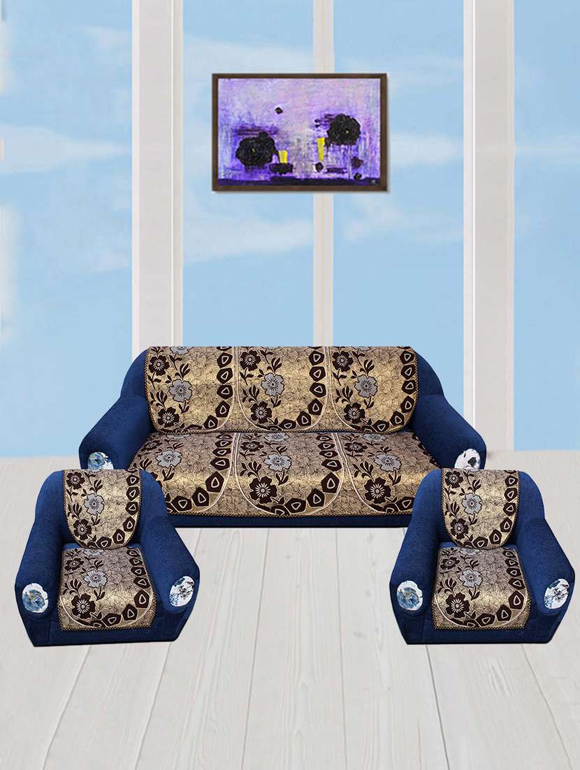 polyester fabric floral design sofa covers set of 6 seater - black & gold