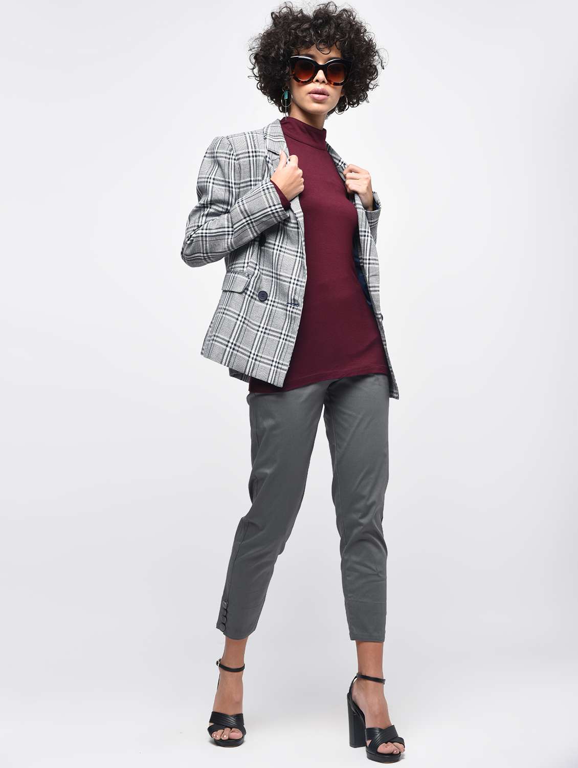 button detail flat front trousers
