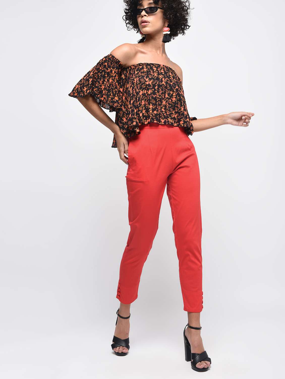 button detail flat front trousers