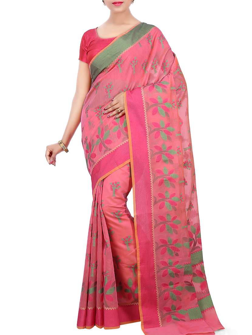 women's null pink colored saree with blouse