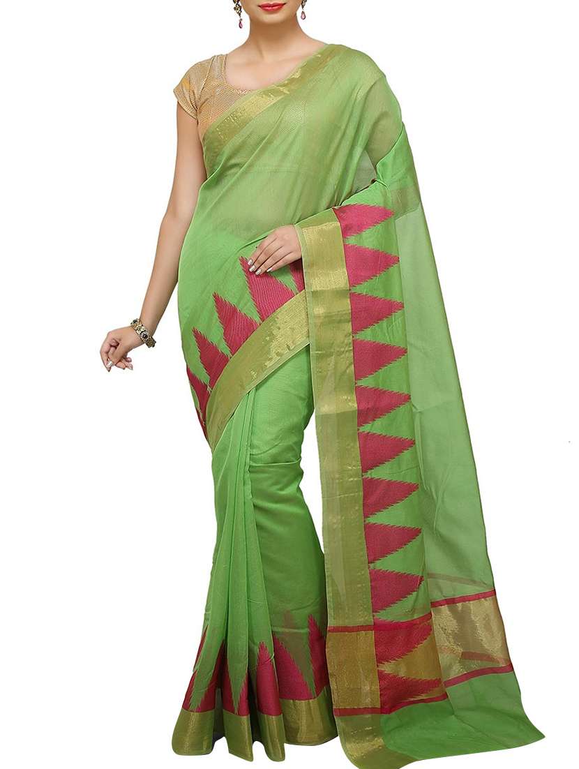women's self design green colored saree with blouse