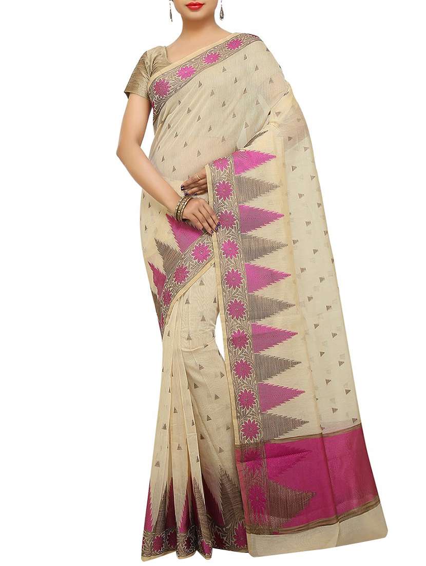 women's null beige colored saree with blouse