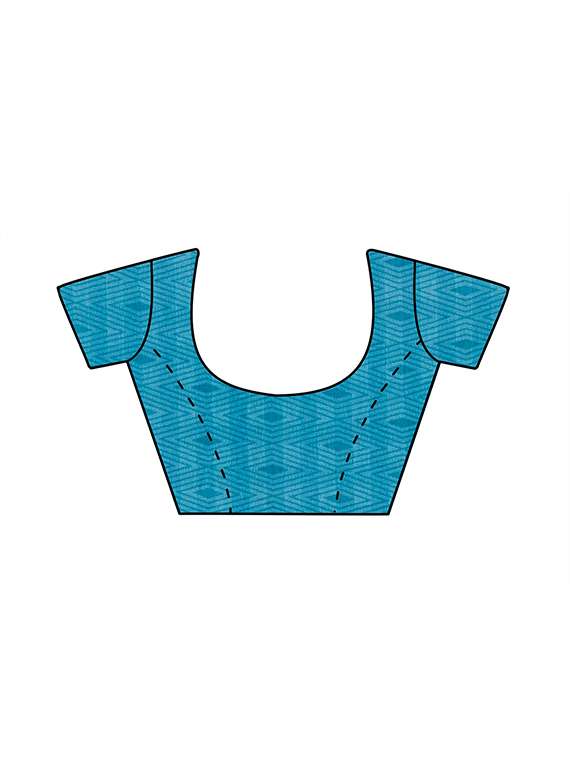 checkered print on print blue saree with blouse - 15926215 - Standard Image - 2