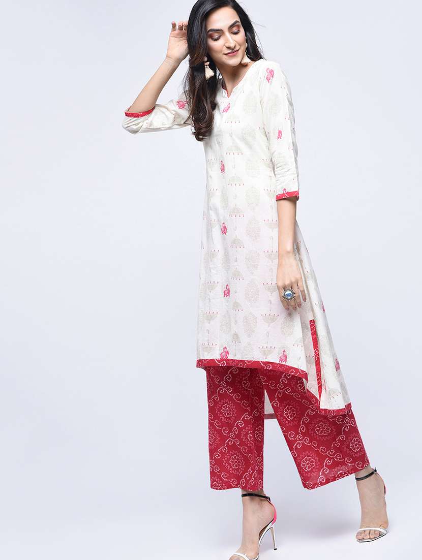 block printed high-low kurta with palazzo set
