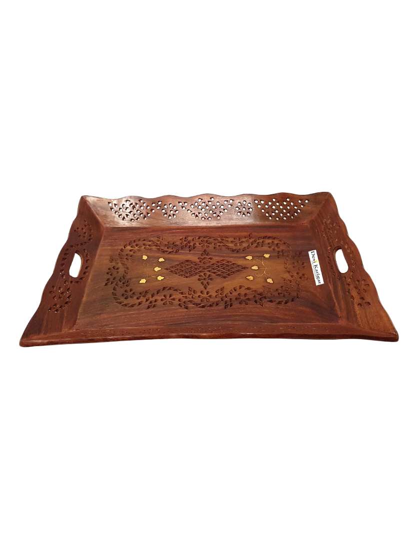 desi karigar jaali work wooden tray - 18"x12"