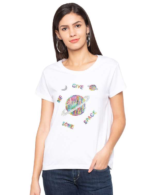 women's front print round neck t-shirt