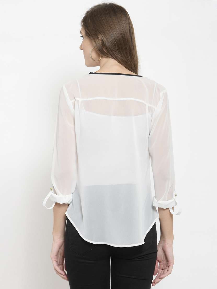 women's straight lapel neck top - 15927602 - Standard Image - 2