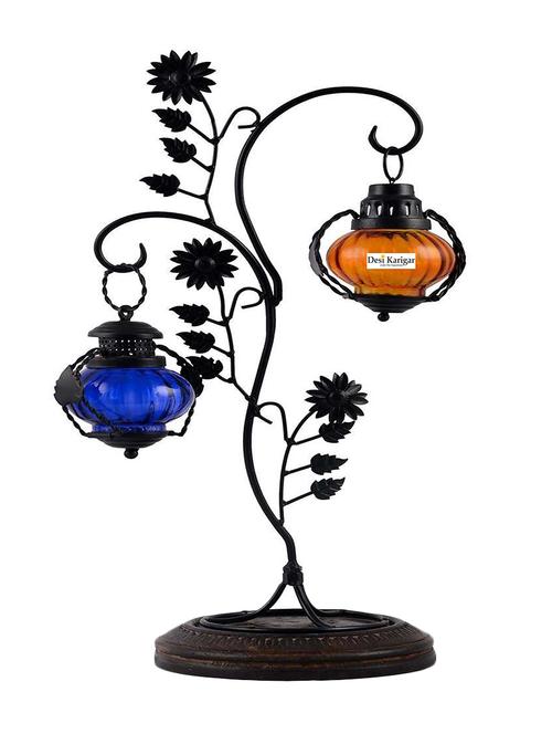  designer lantern with wooden base - 15928051 -  Standard Image - 0