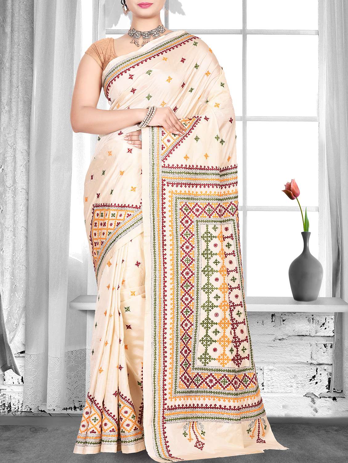 floral embroidered saree with blouse