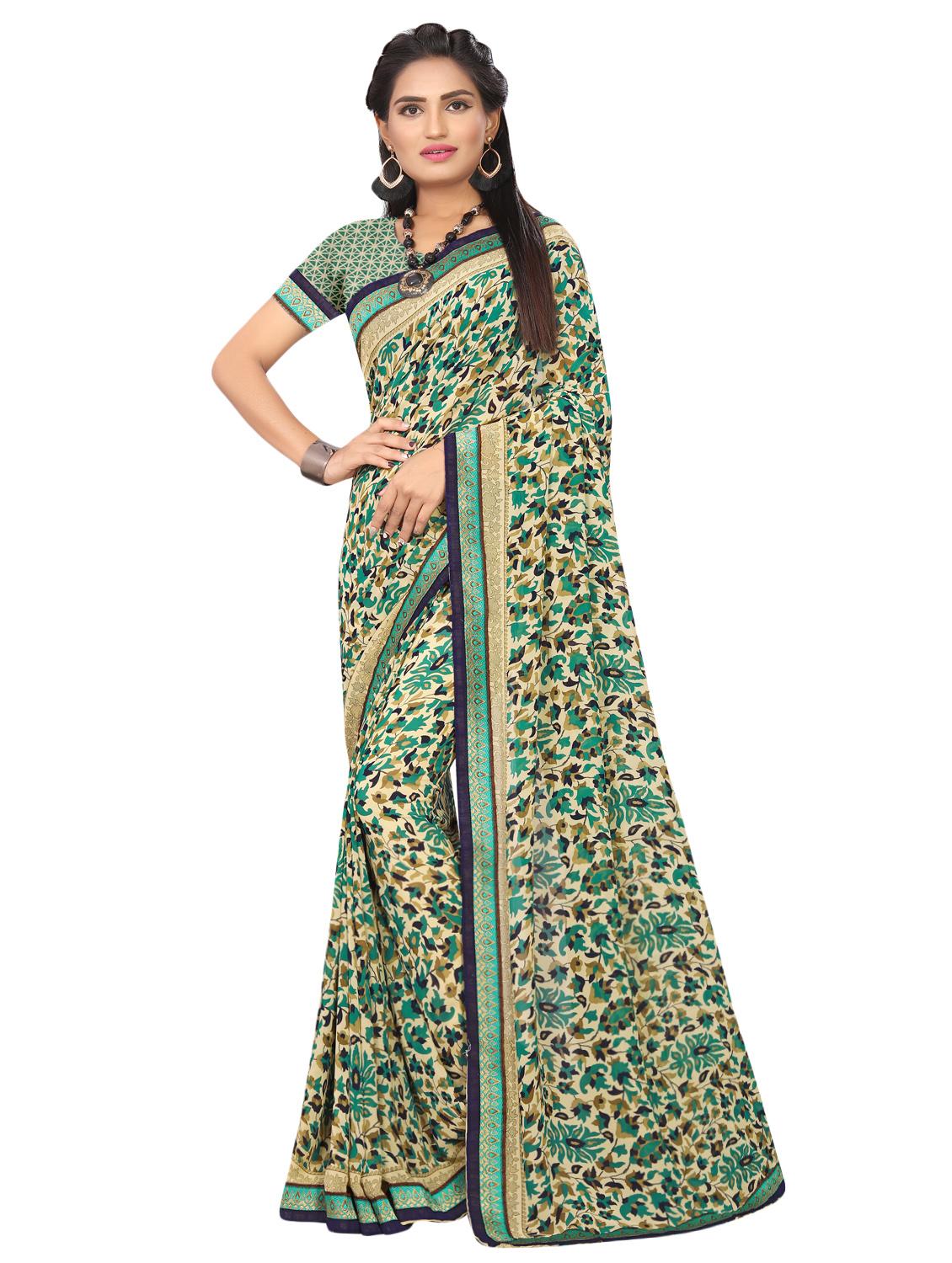 women's floral beige colored saree with blouse - 15931265 - Zoom Image - 0