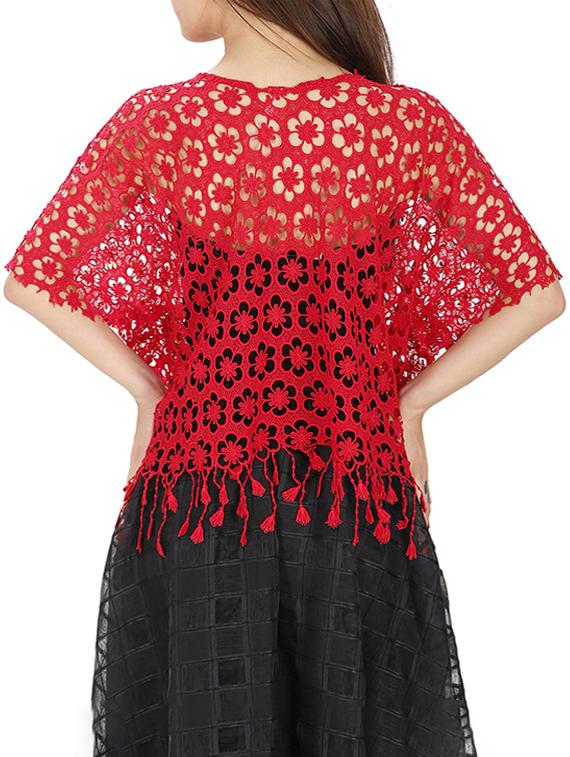 tasseled hem crochet top - 15931478 - Standard Image - 2
