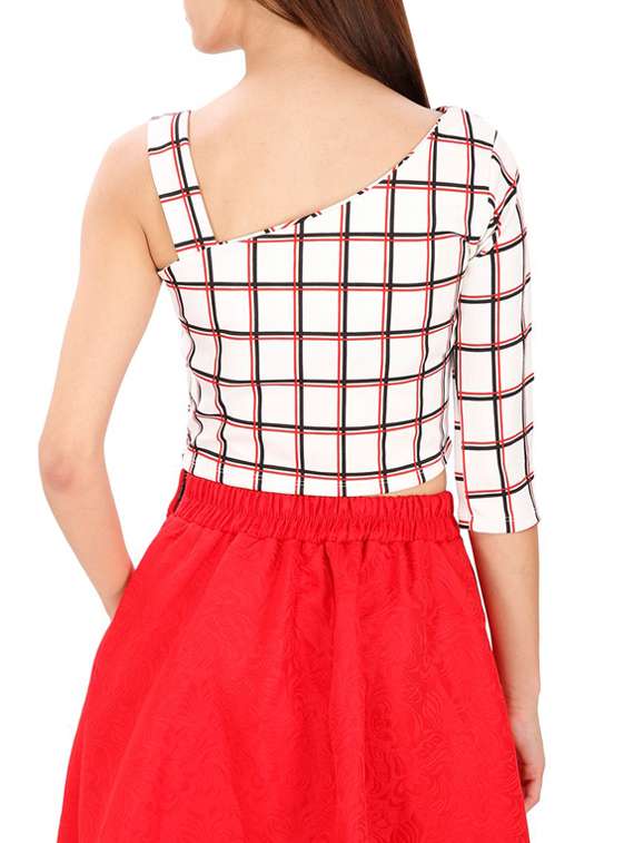 single sleeved checkered crop top - 15931481 -  Standard Image - 2