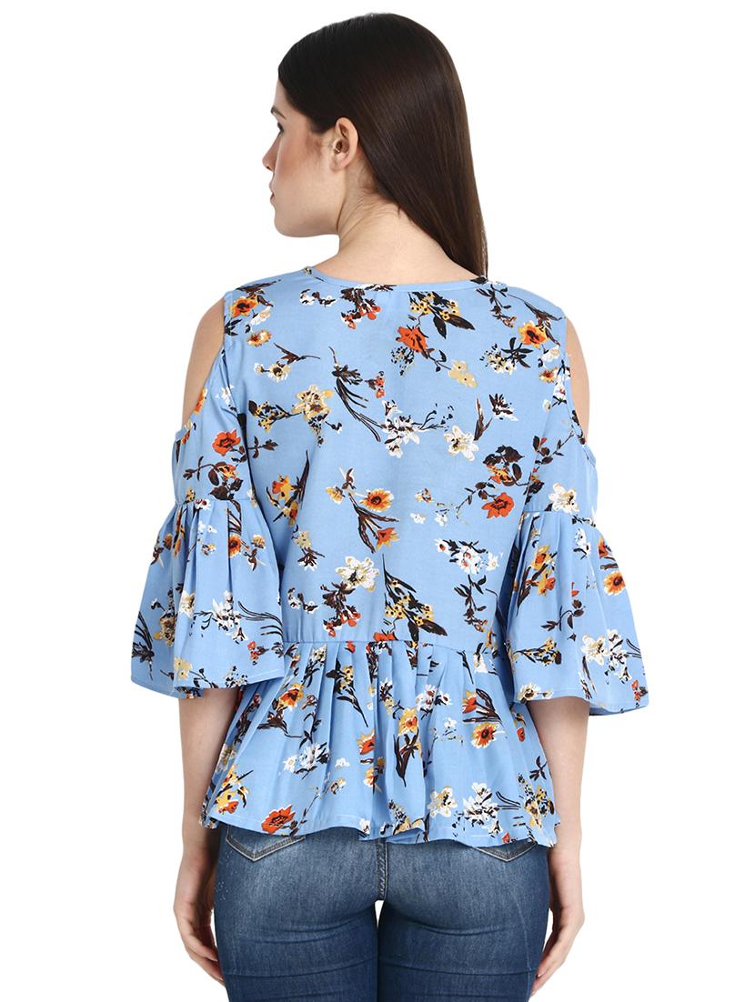 cold shoulder floral pleated top - 15933740 - Standard Image - 2