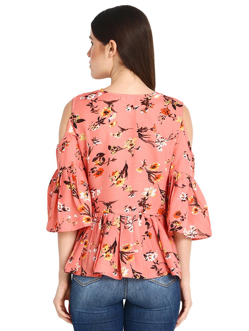 cold shoulder floral pleated top - 15933742 - Standard Image - 2