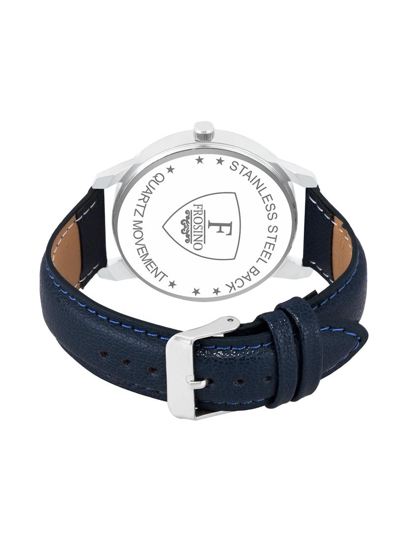 blue dial analogue watch with leather strap - 15933759 - Standard Image - 2