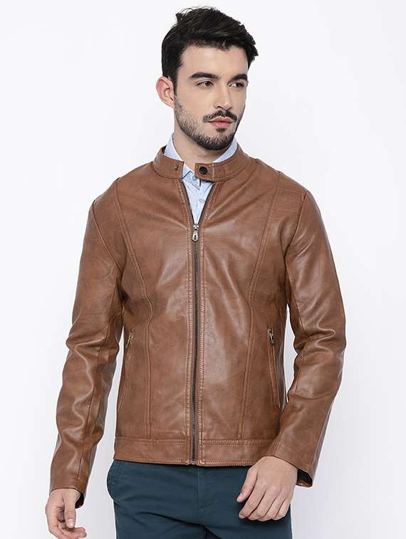 brown leather biker jacket