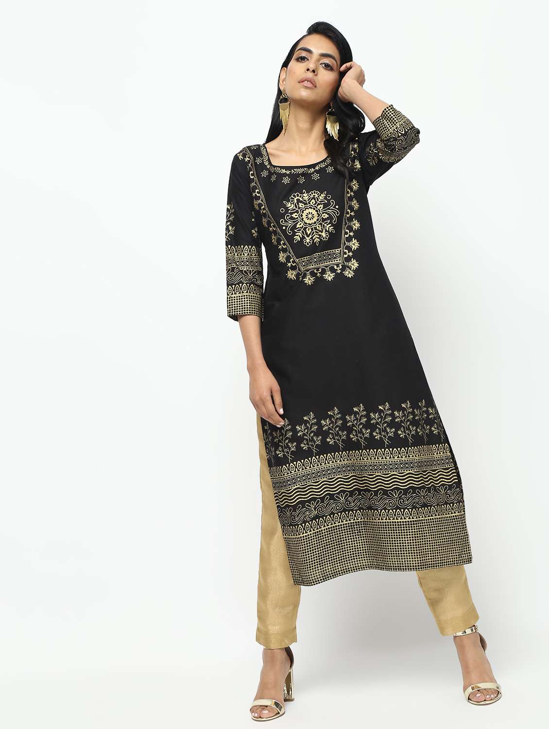 block printed straight kurta