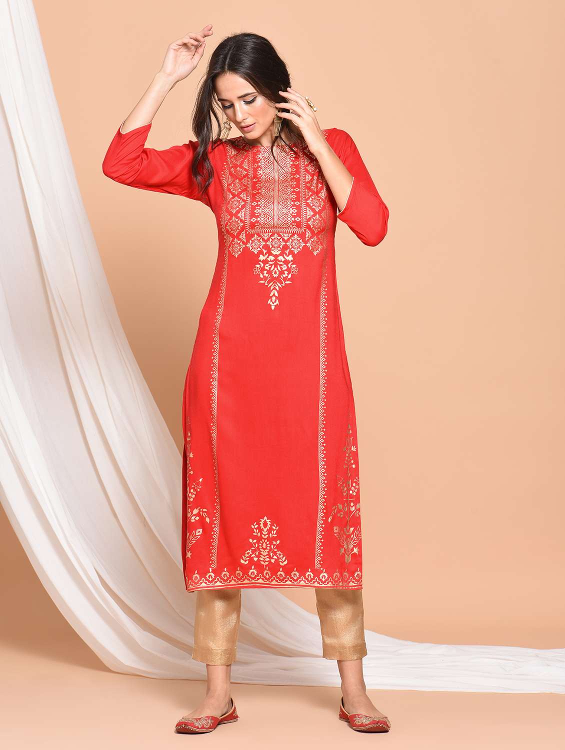 foil print straight kurta