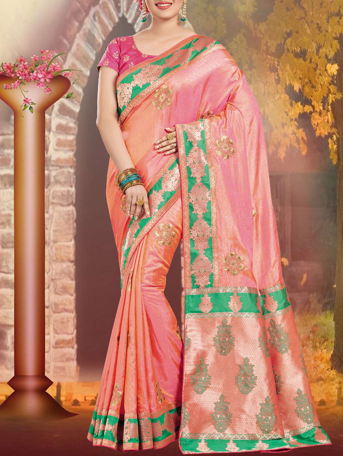 floral embroidered kanjivaram saree with blouse