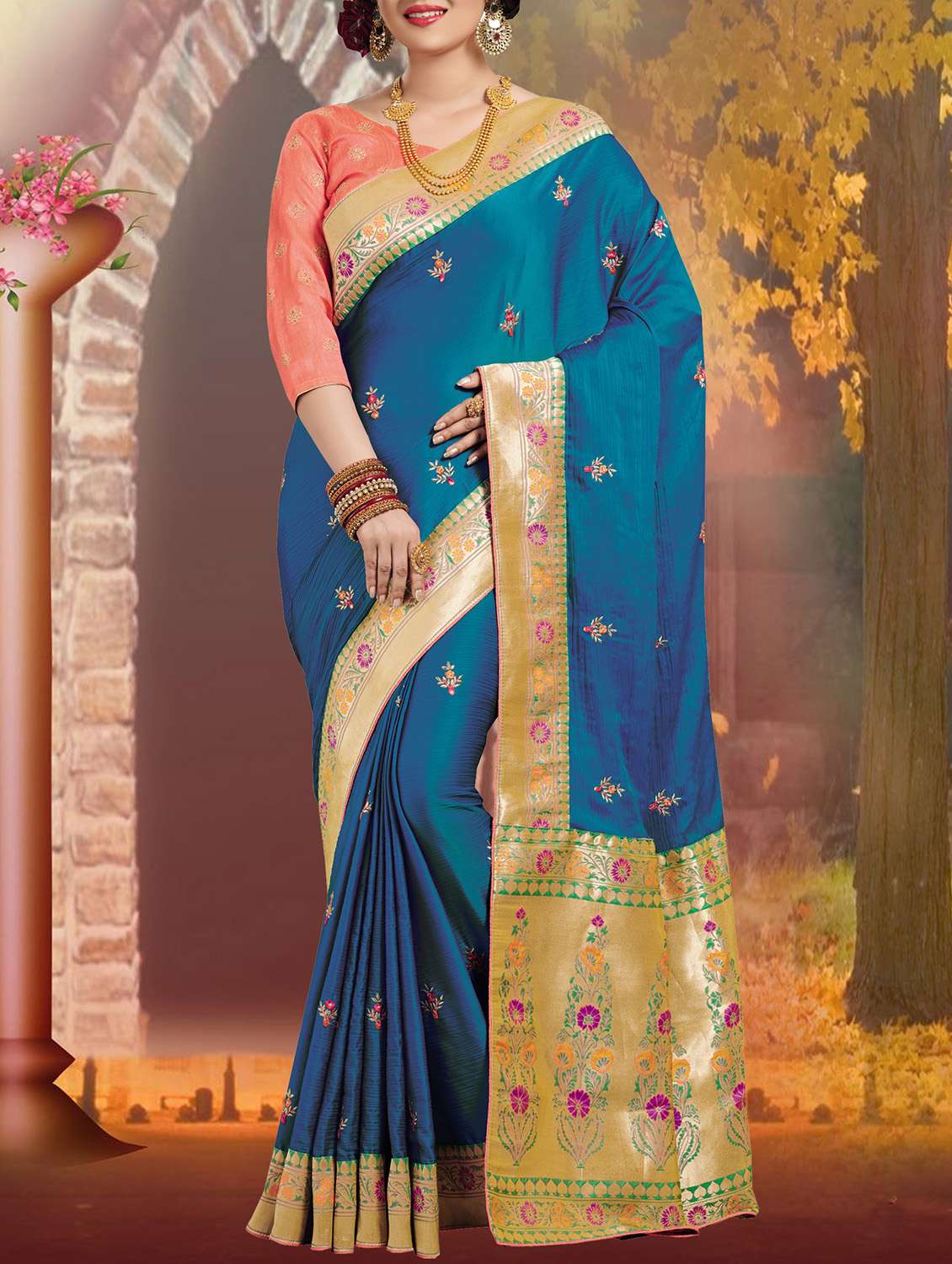 floral embroidered kanjivaram saree with blouse