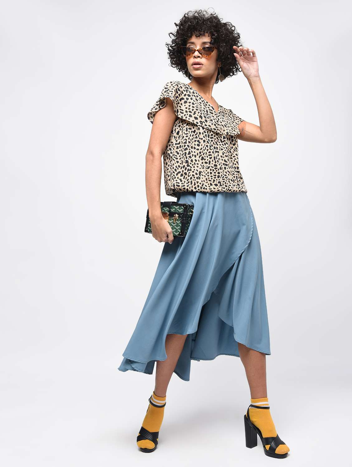 animal print blouson top