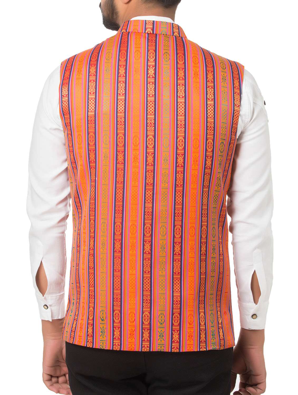 orange cotton blend nehru jacket - 15936711 - Standard Image - 2