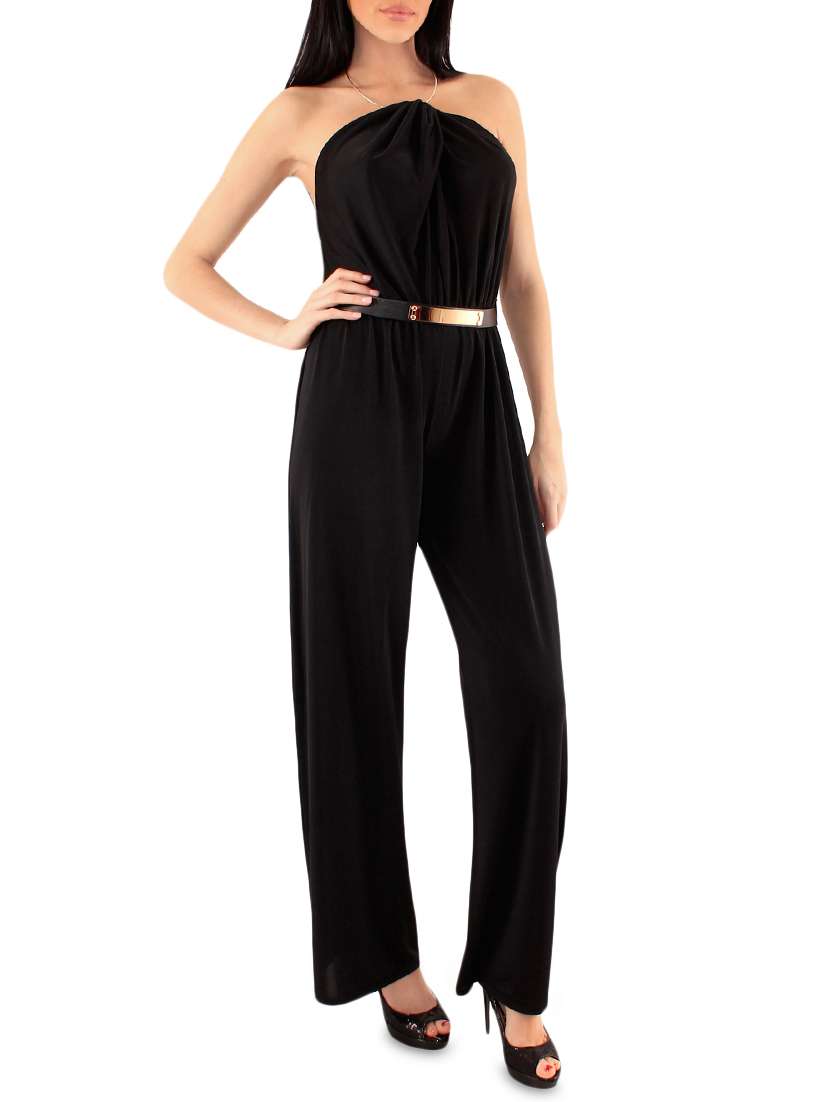 halter neck belted jumpsuit