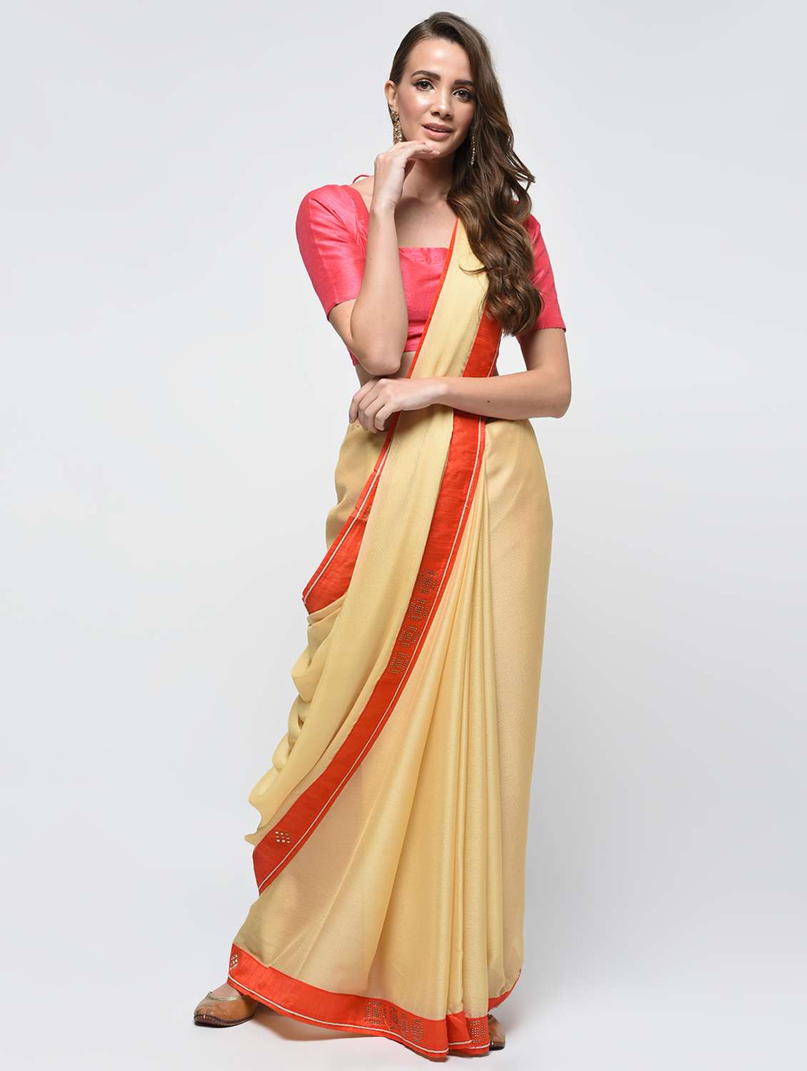 embellished lace border saree with blouse