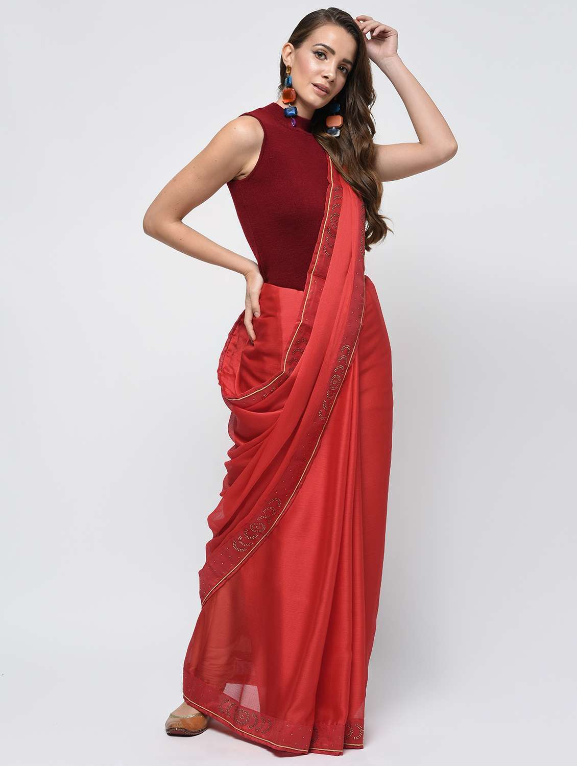 embellished lace border saree with blouse