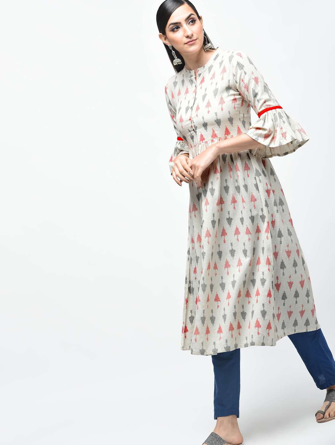 bell sleeves ikat flared kurta