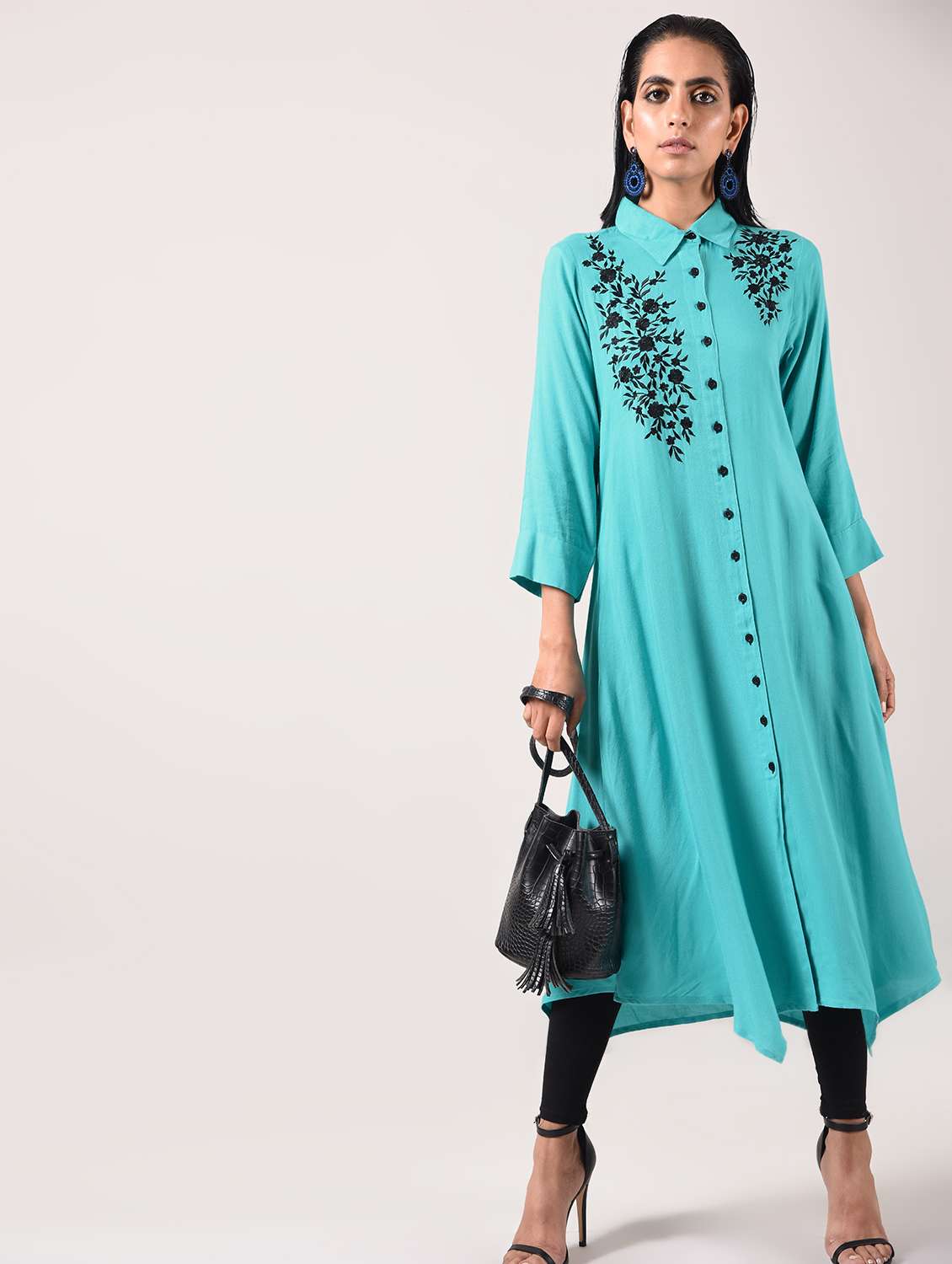 asymmetric embroidered kurta