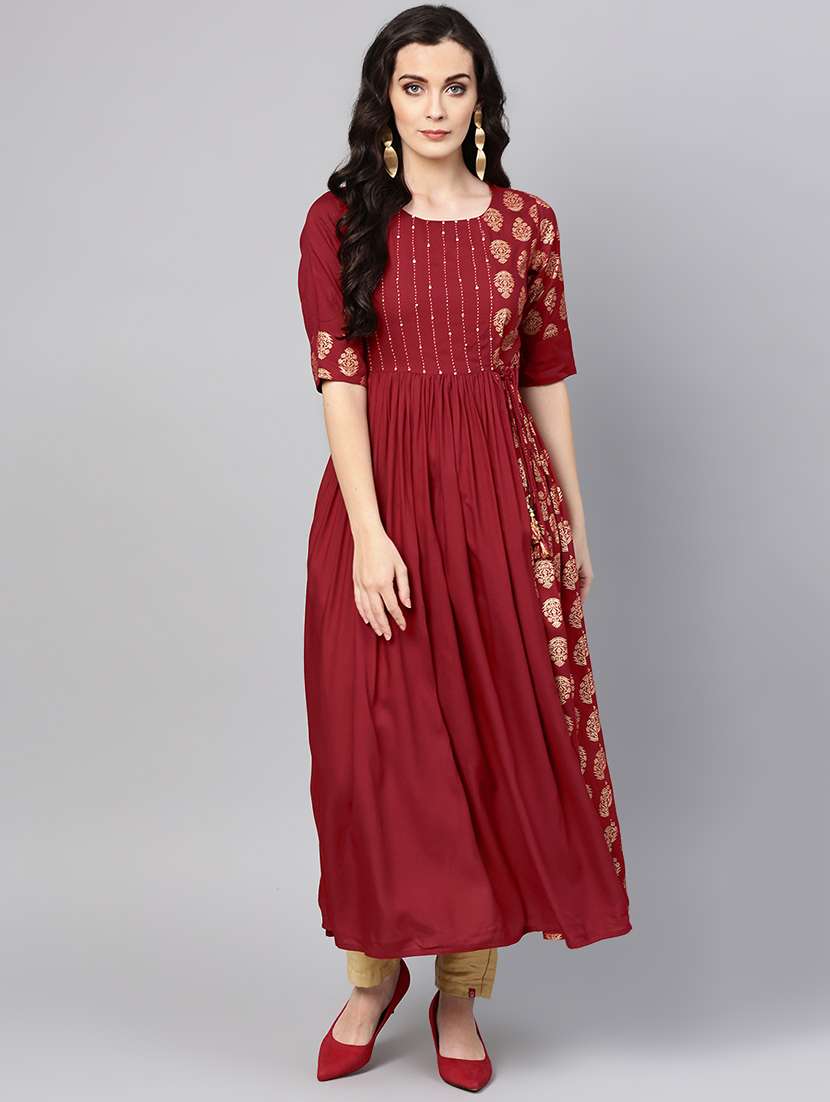 foil printed kaantha flared kurta