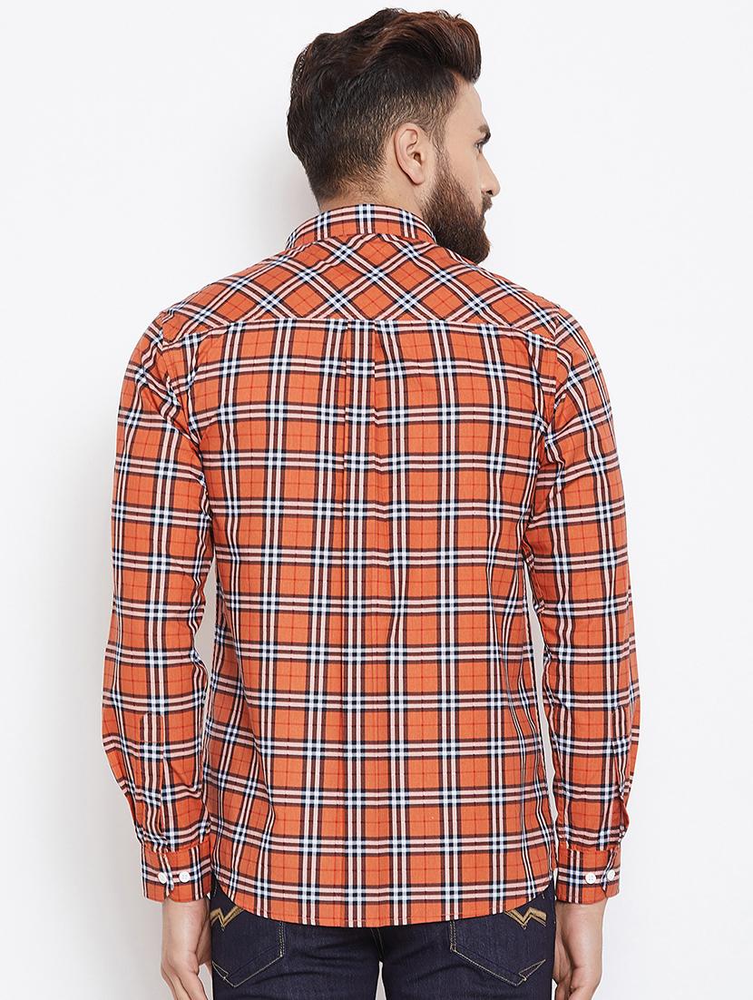 orange checkered casual shirt - 15945651 - Standard Image - 2