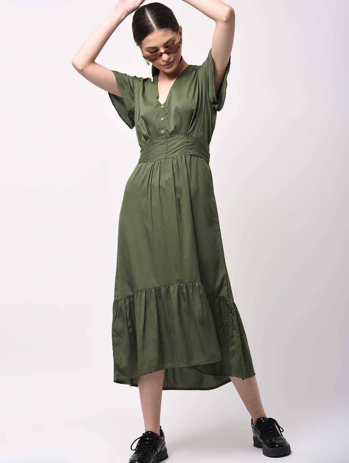 tie back ruffle detail a-line dress