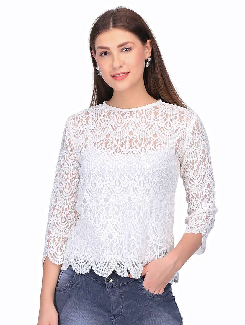 women's lace round neck top