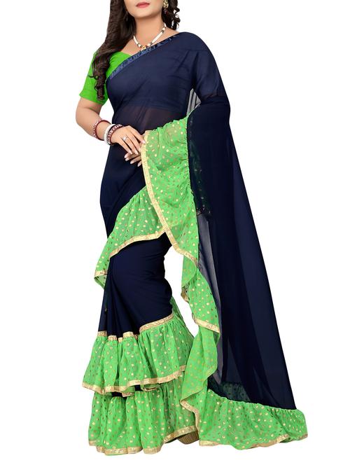 women's self design navy blue colored saree with blouse - 15953107 -  Standard Image - 0