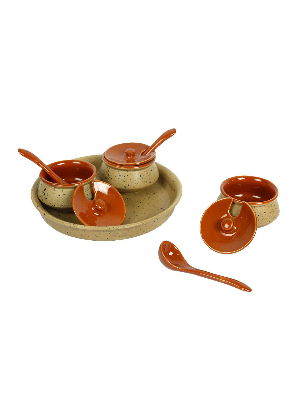 unravel india stoneware off-white chutney bowl set with base tray (set of 3) - 15953600 - Standard Image - 2