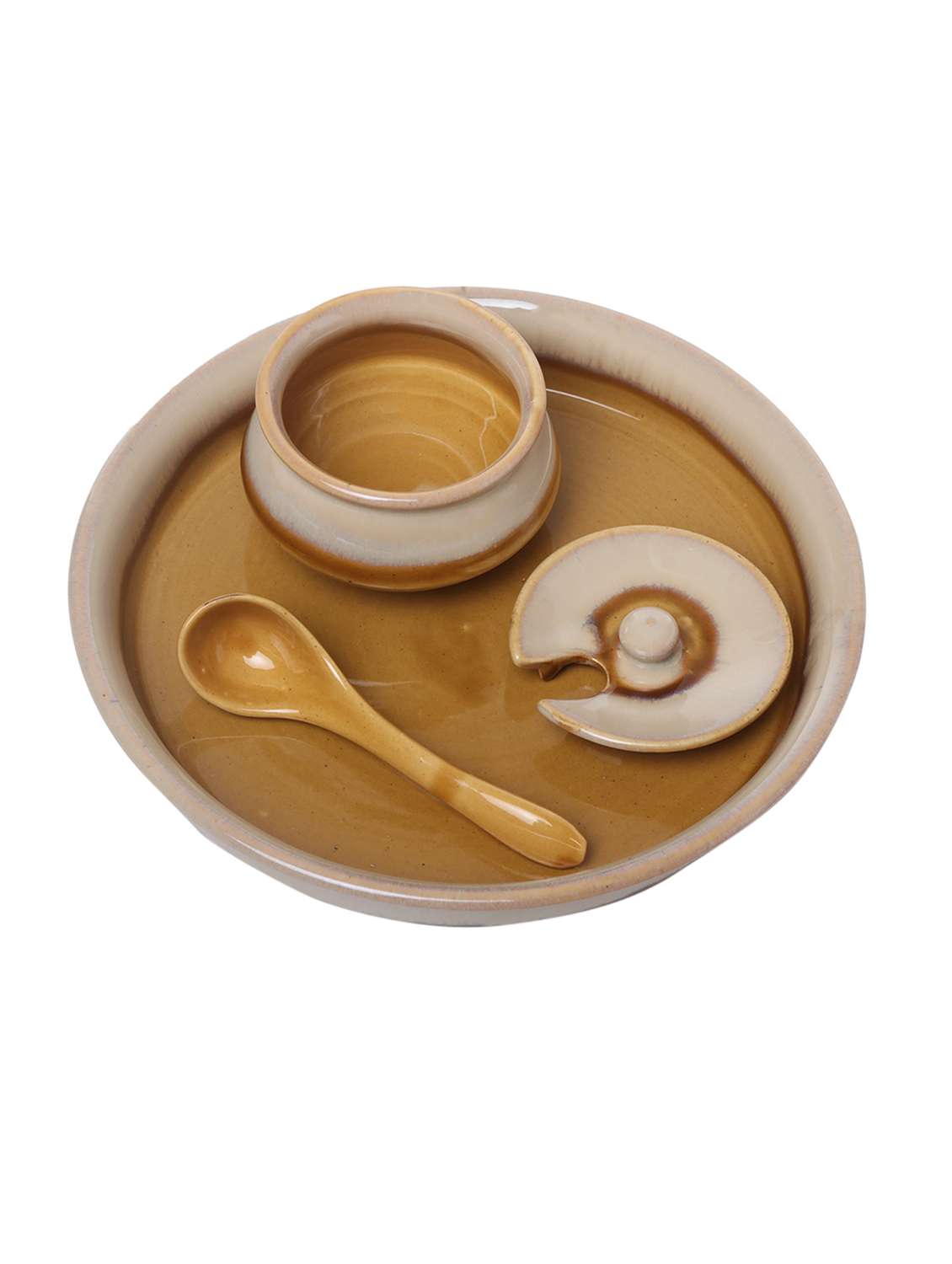 unravel india stoneware off-white chutney bowl set with base tray (set of 3) - 15953601 - Standard Image - 2