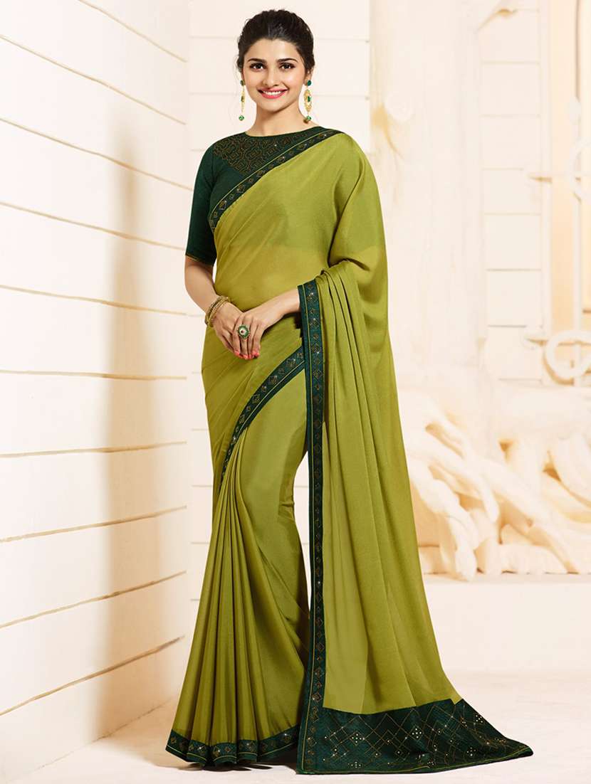 embellished border solid saree with blouse